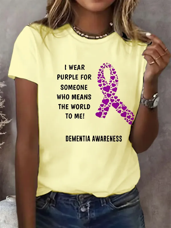 I Wear Purple For Someone Dementia Awareness Print T-Shirt