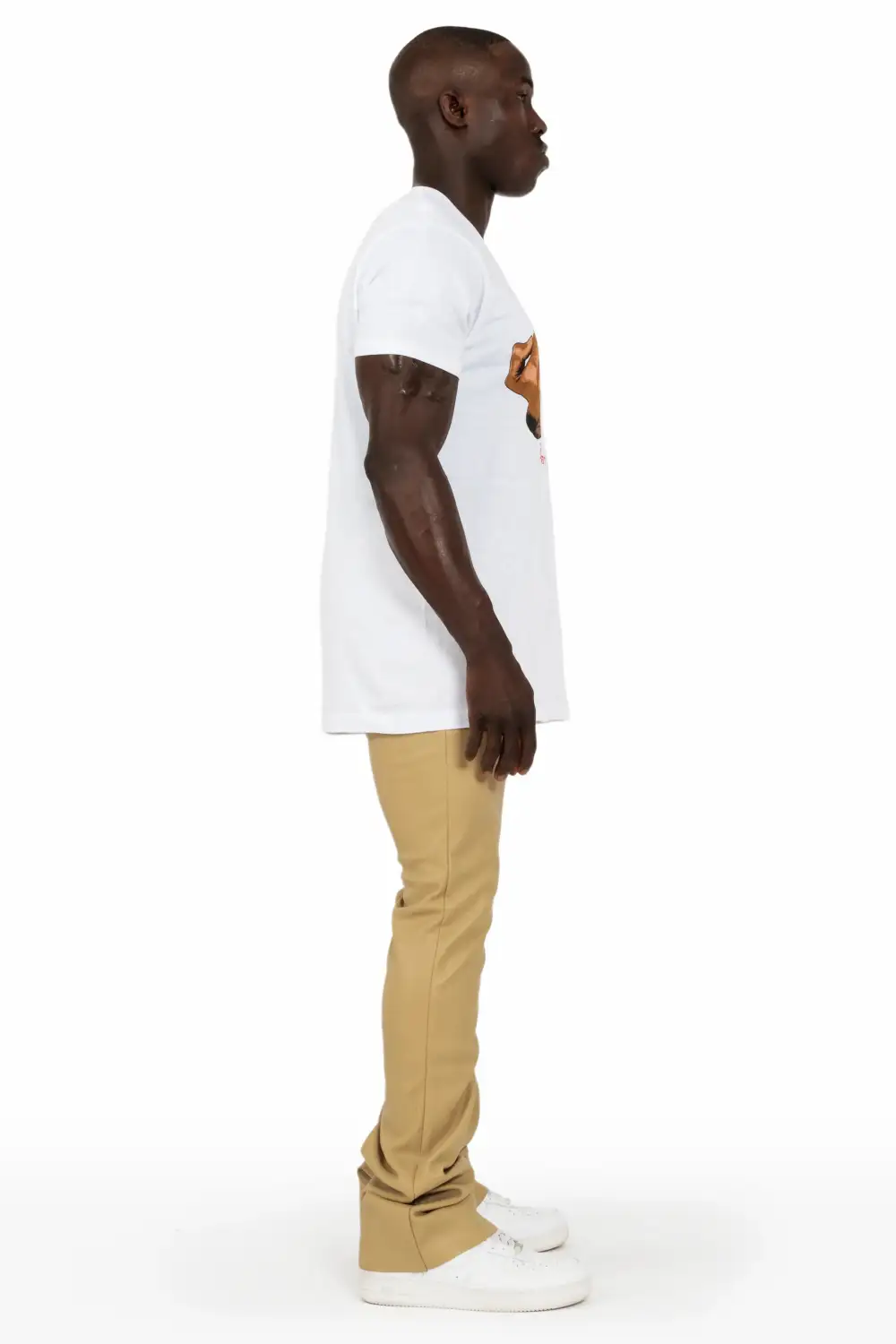 Eliam Beige/Black Faux Leather Stacked Flare Jean