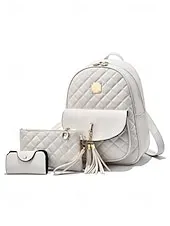 Women's Quilted Pink Leather Backpack Wristlet Card Holder Three-Piece Set , Including Wallet and Card Holder, Fashionable and Practical, Suitable for Daily Use, Work and Casual Outings