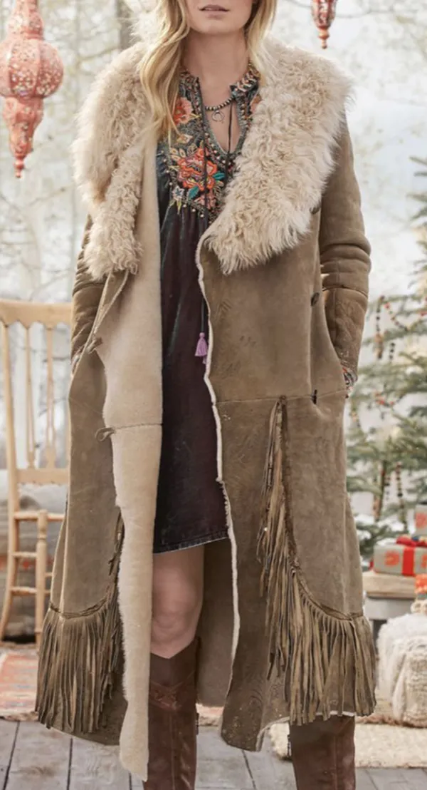 Women's Plush Lapel Fringe Long Coat