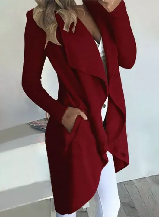 Solid color lapel long sleeve slim Tops