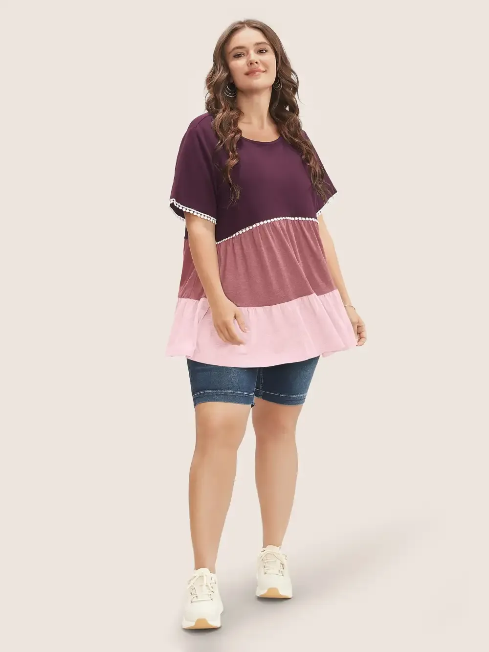 Colorblock Contrast Ruffle Tiered T-Shirt