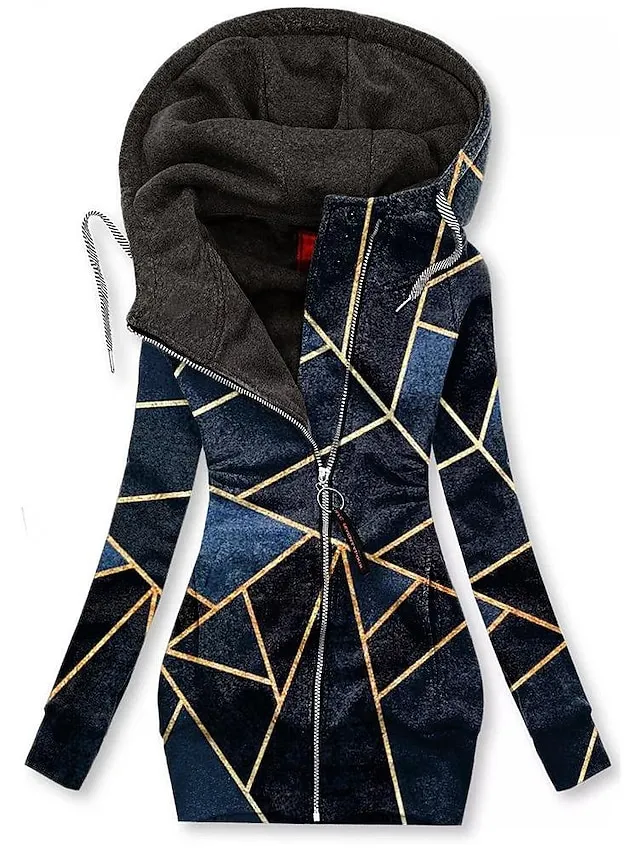 Women's Zip Hoodie Sweatshirt Sports Basic Drawstring Zip Up Front Pocket Black Pink Navy Blue Floral Geometric Butterfly Street Casual Hoodie Long Sleeve Top Micro-elastic Fall & Winter
