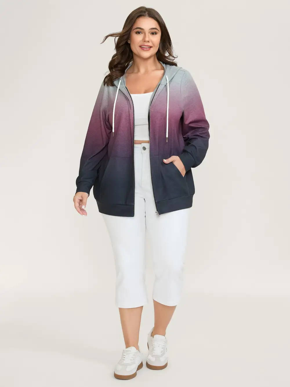 Ombre Gradient Zipper Front Jacket