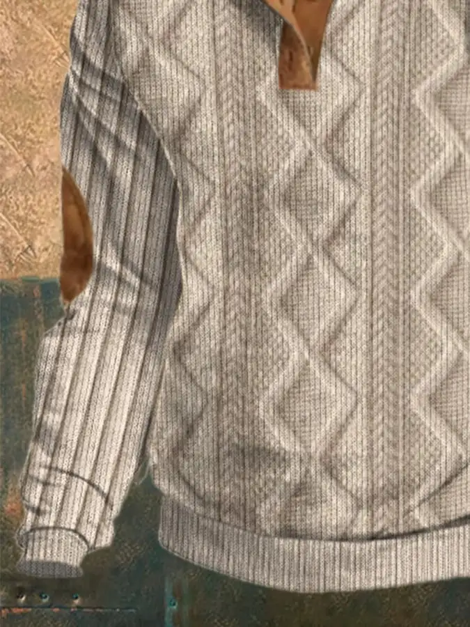 Men'S Casual Retro Color Block Print Long Sleeve Sweatshirt