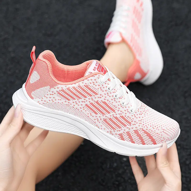 Platform Flats Air Mesh Bandage Shoes Casual Sports Women Pink Sneakers
