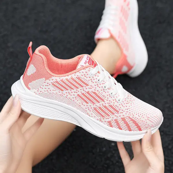 Platform Flats Air Mesh Bandage Shoes Casual Sports Women Pink Sneakers