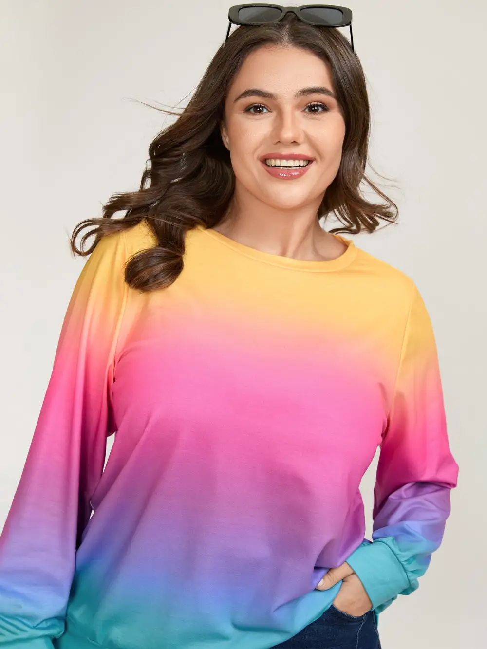 Ombre Gradient Elastic Hem Sweatshirt