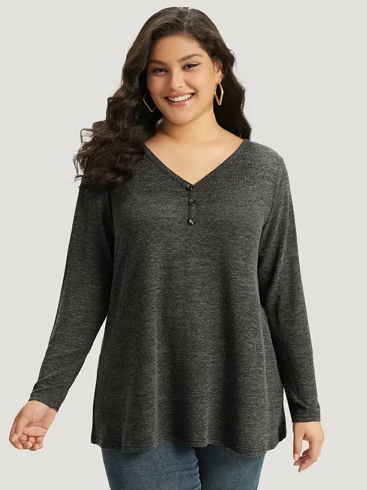 Heather Button Up Long Sleeve T-Shirt
