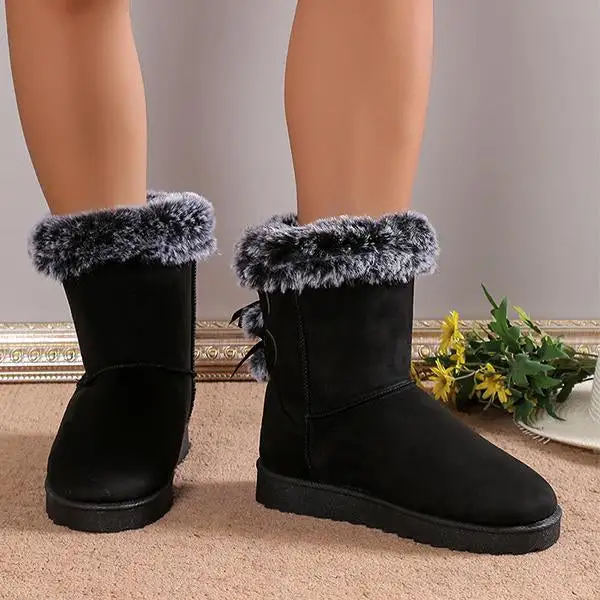 Women's Fashionable Furry Bow Thick Sole Snow Boots 27354078S