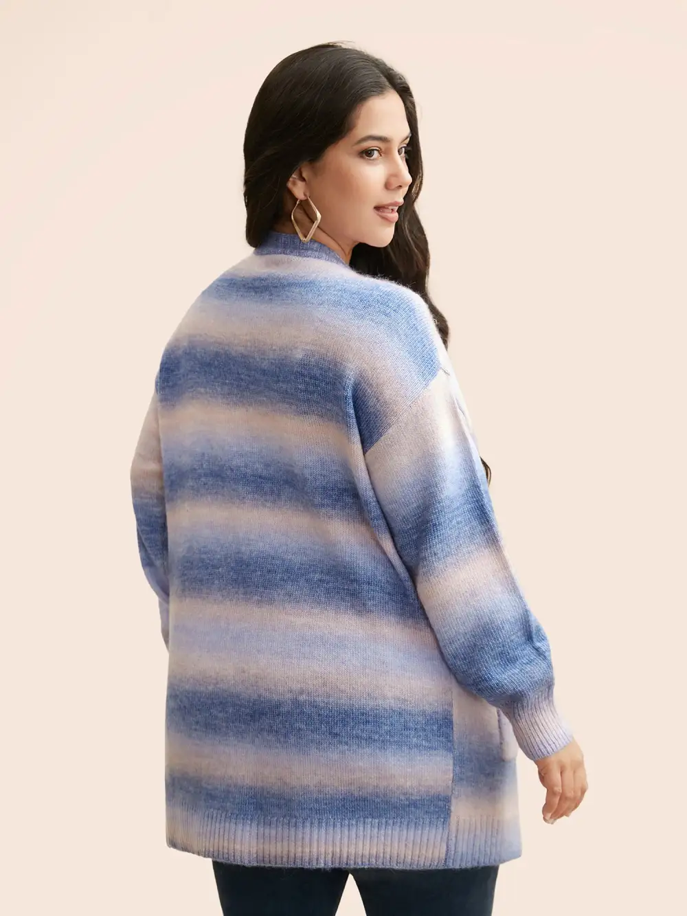 Ombre Kimono Collar Patched Pocket Cardigan