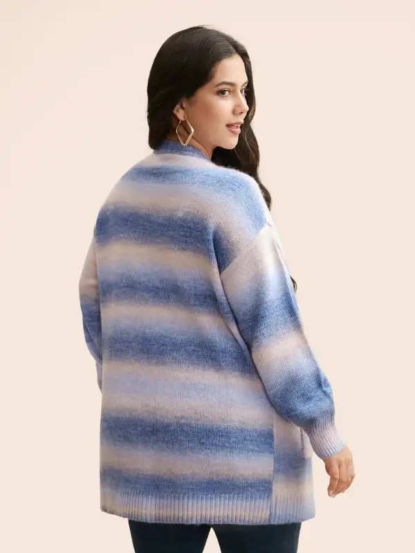 Ombre Kimono Collar Patched Pocket Cardigan