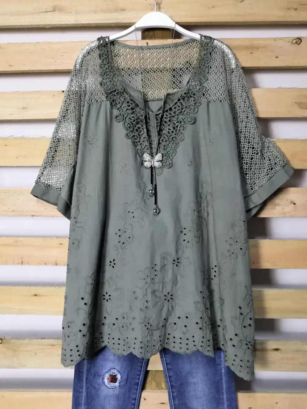 Woman Fashion Openwork Lace Shirt Tops Blouse