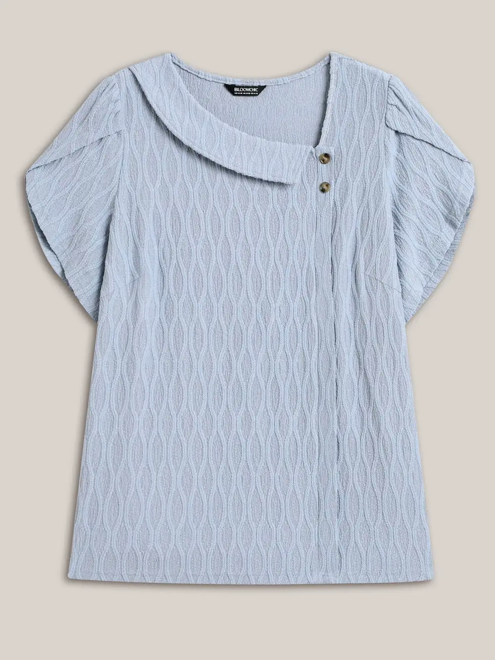 Asymmetrical Collar Textured Plain Blouse