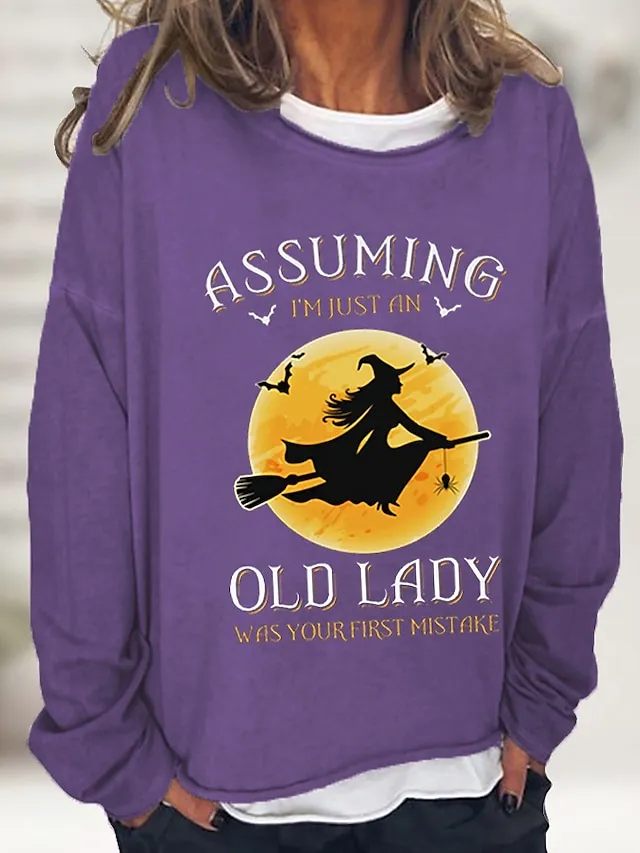 Women's Pullover Letter Halloween Casual Print Black Red Royal Blue Basic Casual Halloween Loose Fit Crewneck Long Sleeve Micro-elastic Spring Fall Fall & Winter