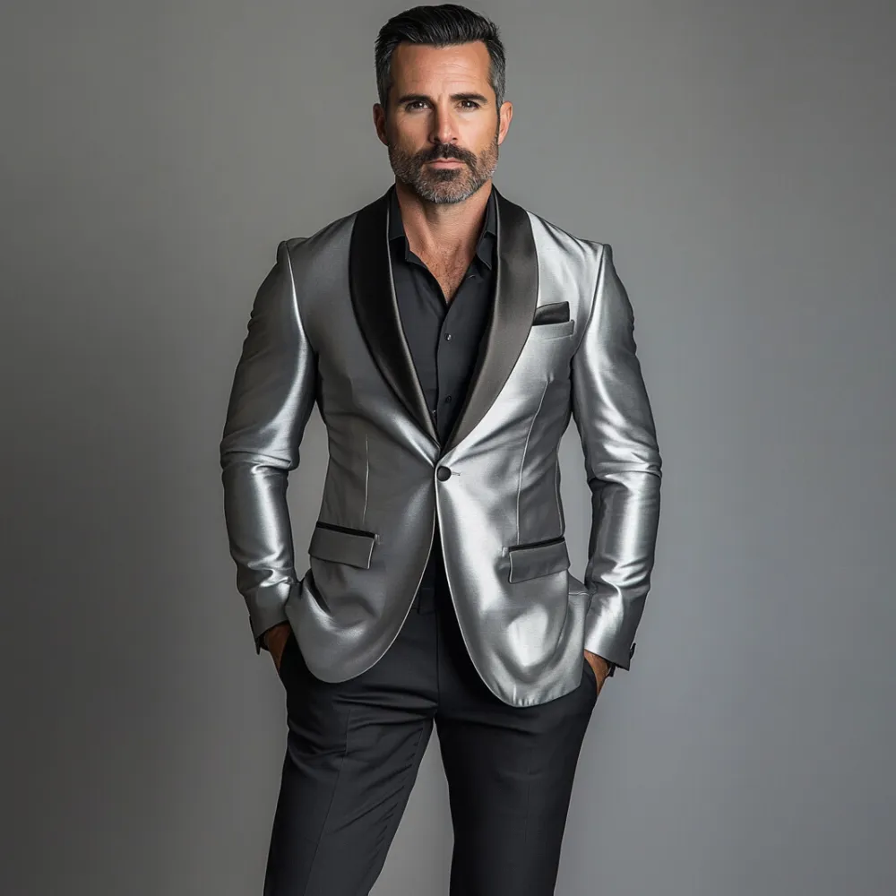 Men's Satin Shawl Lapel One Button Blazer