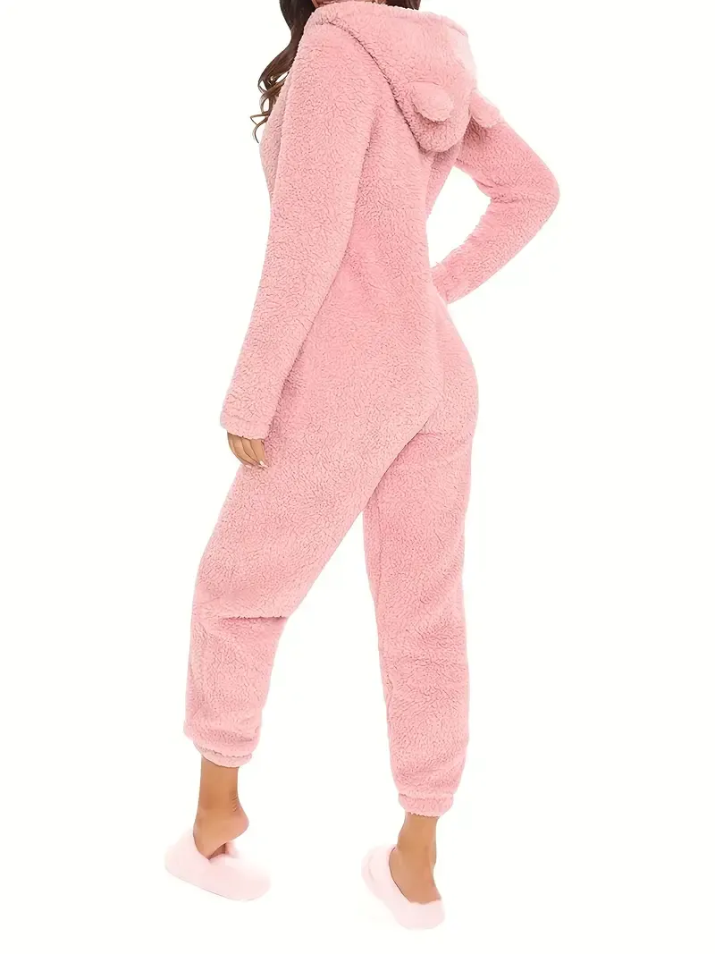 Fuzzy Hooded Pajama Jumpsuit For Music Festival