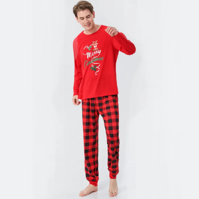 Christmas round collar red print parent-child suit (with Pet Dog Clothes)