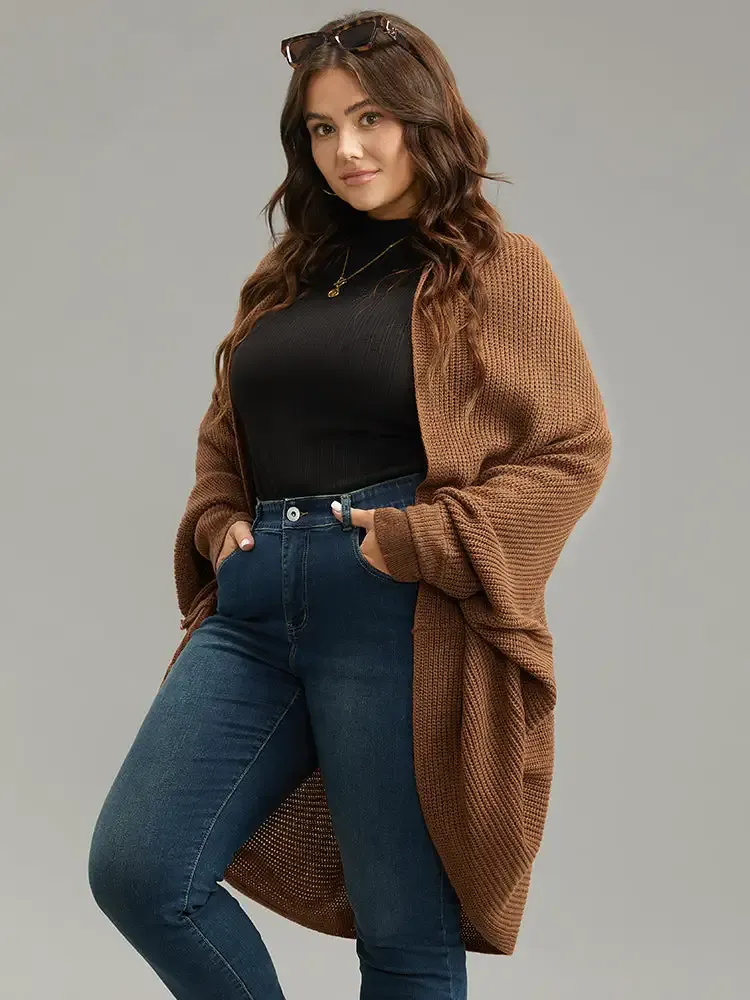 Solid Dolman Sleeve Arc Hem Cardigan