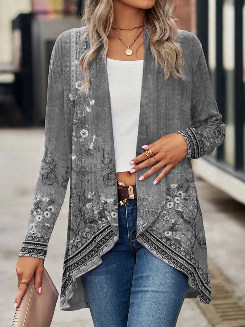 Loose Casual Printed Kimono Cardigan