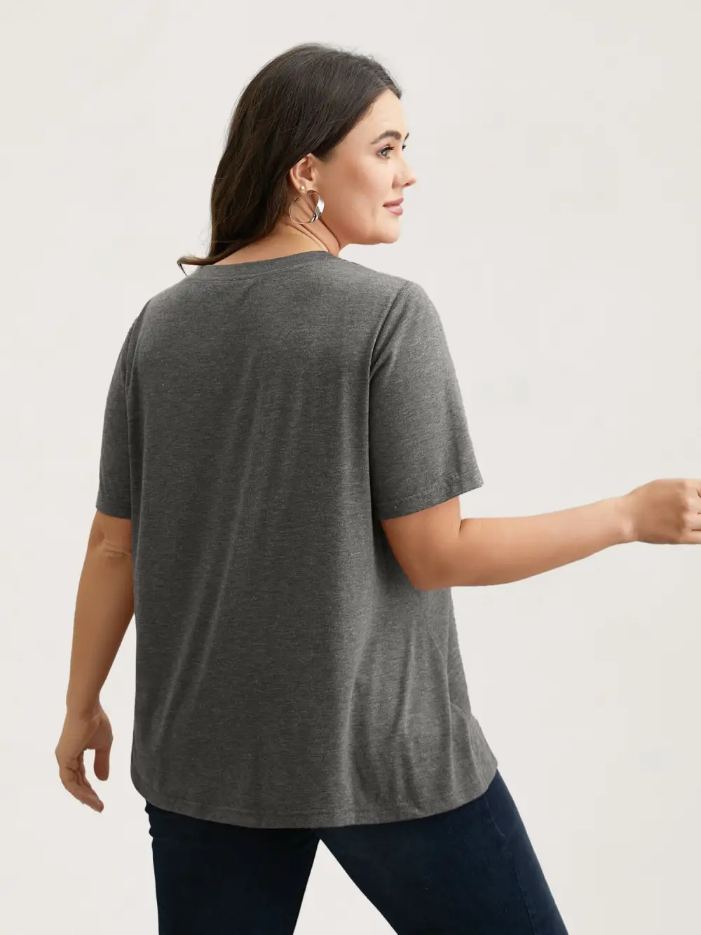 Nope Not Today Print Rhinestone Round Neck T-Shirt