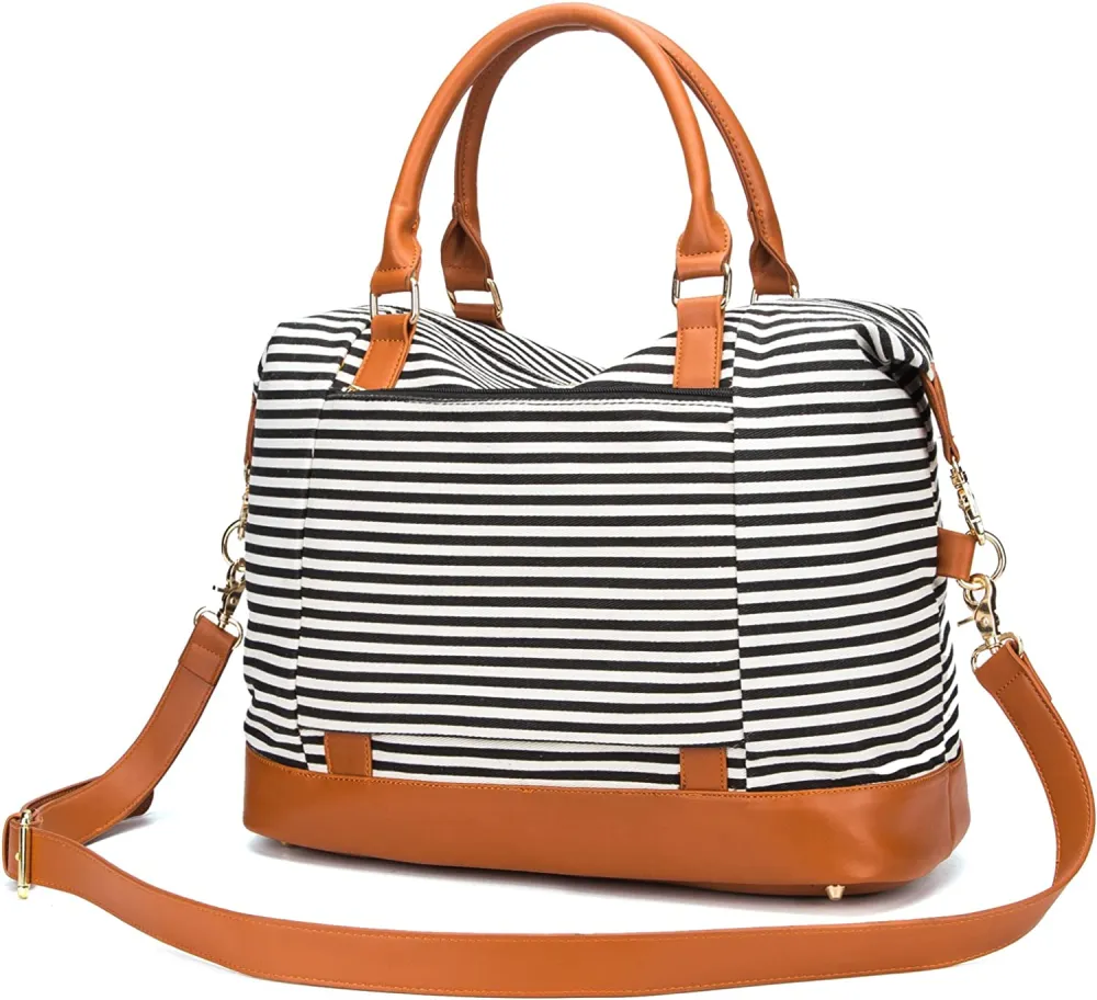 Ladies Canvas Weekender Bag Overnight Carry-on Tote Duffel in Trolley Handle