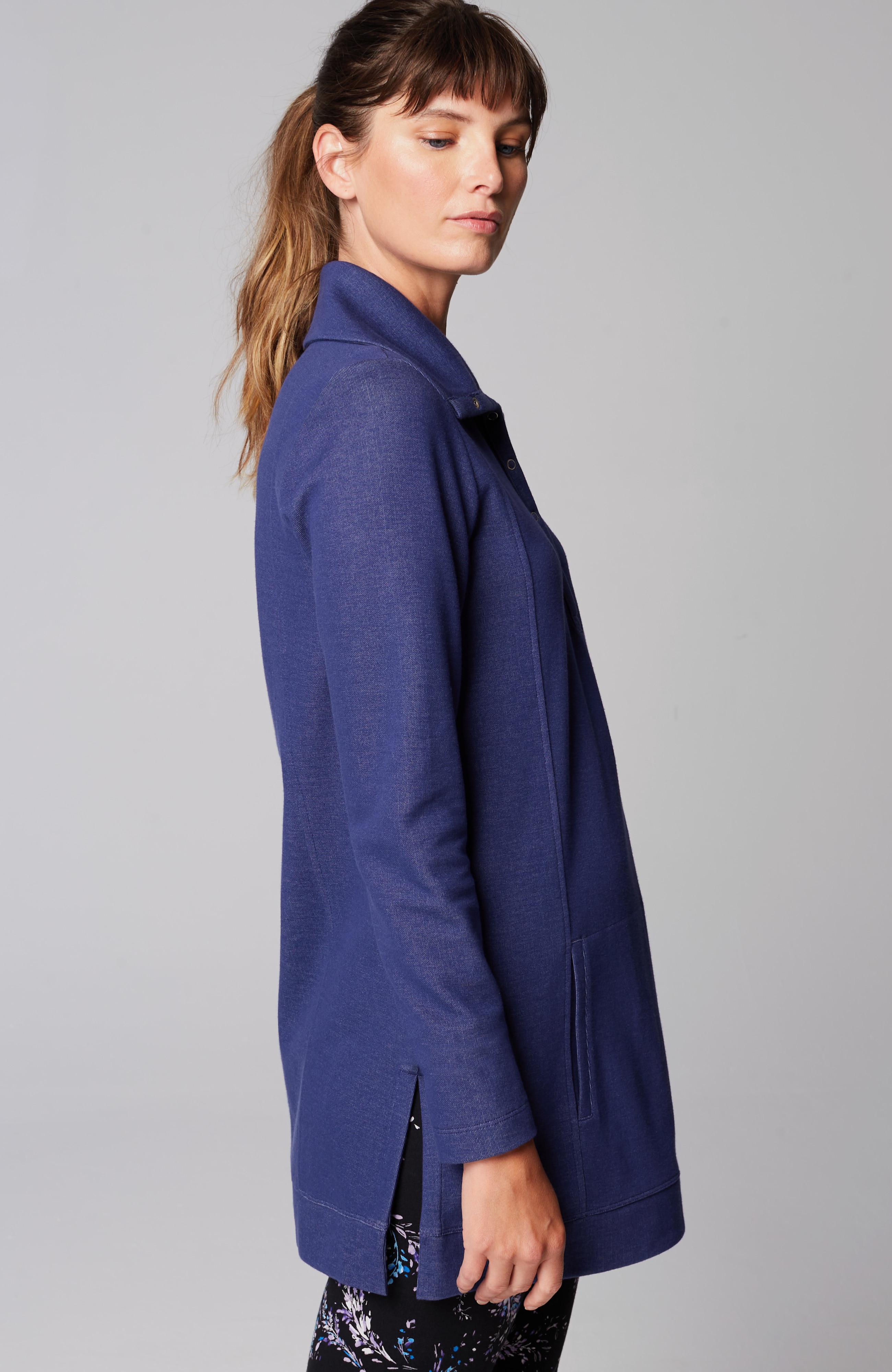 Fit Double-Knit Snap-Collared Tunic