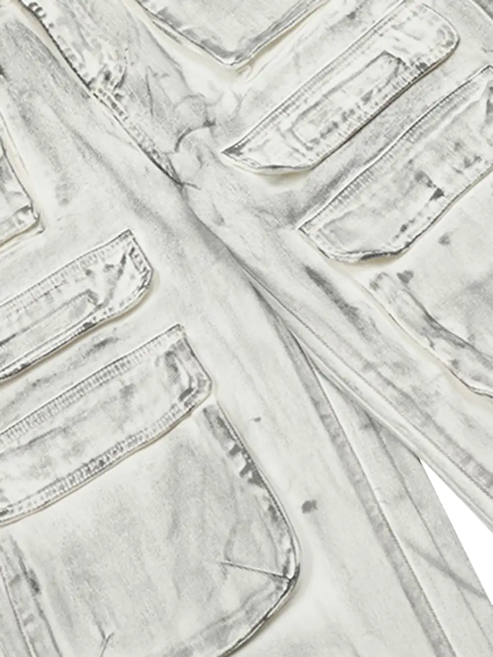 Loose-fitting Multi-pocket Smudged Design Work Jeans - 2120