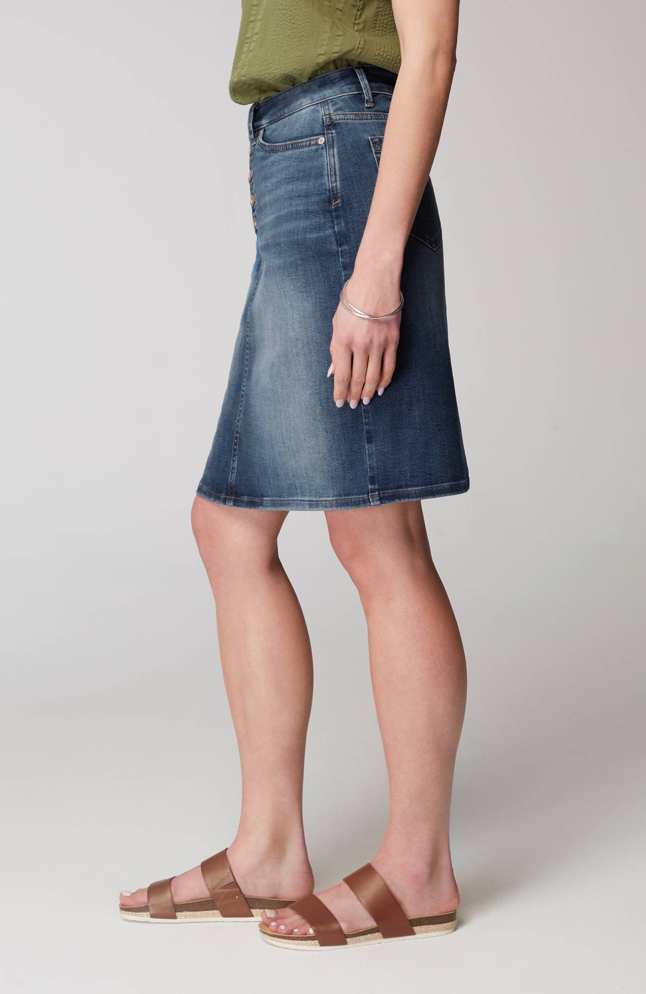 Button-Fly Denim Skirt