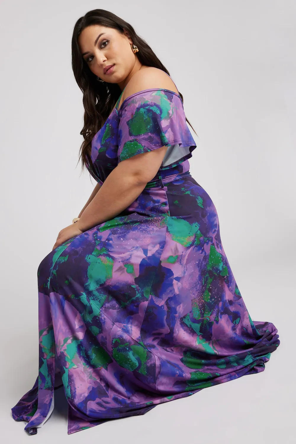 YOURS LONDON Curve Red & Blue Floral Bardot Maxi Dress
