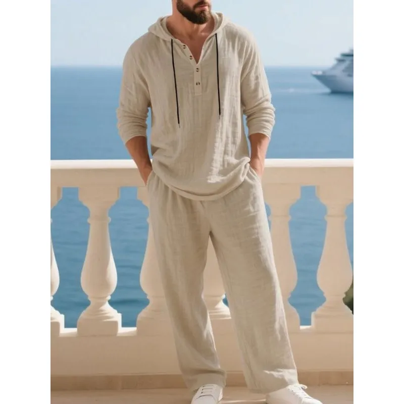 Men's Trendy Linen Hooded Two-Piece Set