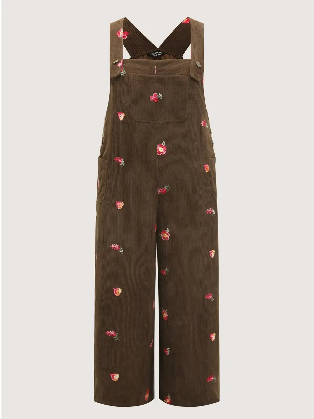 Corduroy Embroidered Patch Pocket Overall Jumpsuit