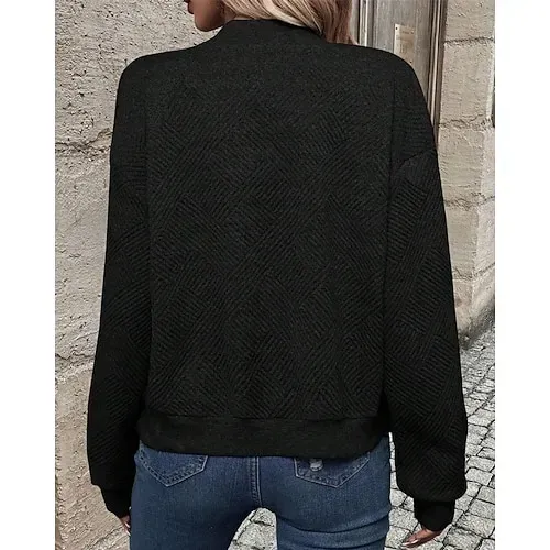 Women's Texture Sweatshirt Waffle Sweatshirt  Pullover Hoodie Sweatshirt Plain Streetwear Casual Long Sleeve Hooded Regular Tops Street Holiday Going out Buttons Black White Pink Wine Fall Winter