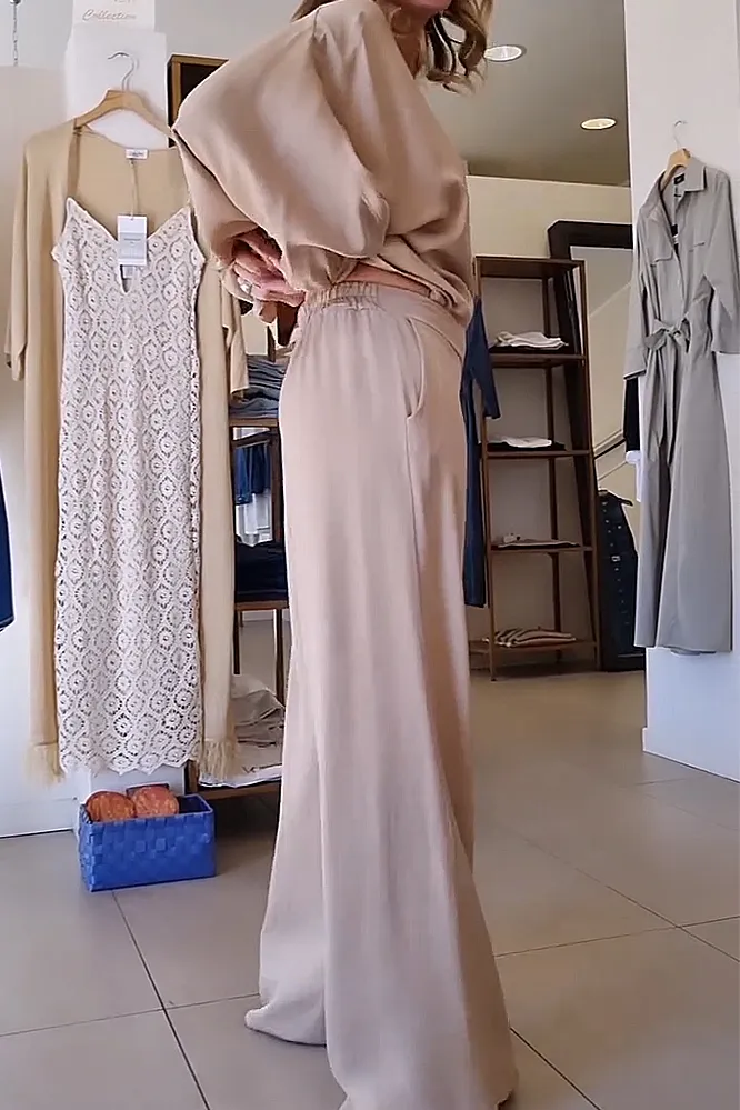 Women's Solid Color loose top & Pants Two Piece Set
