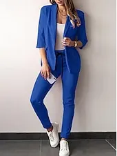 Women's Fashion Formal Blazer Suits Half Sleeve Solid Color Drawstring Work Business Dark Grey Black Dusty Rose Spring &  Fall Regular Fit