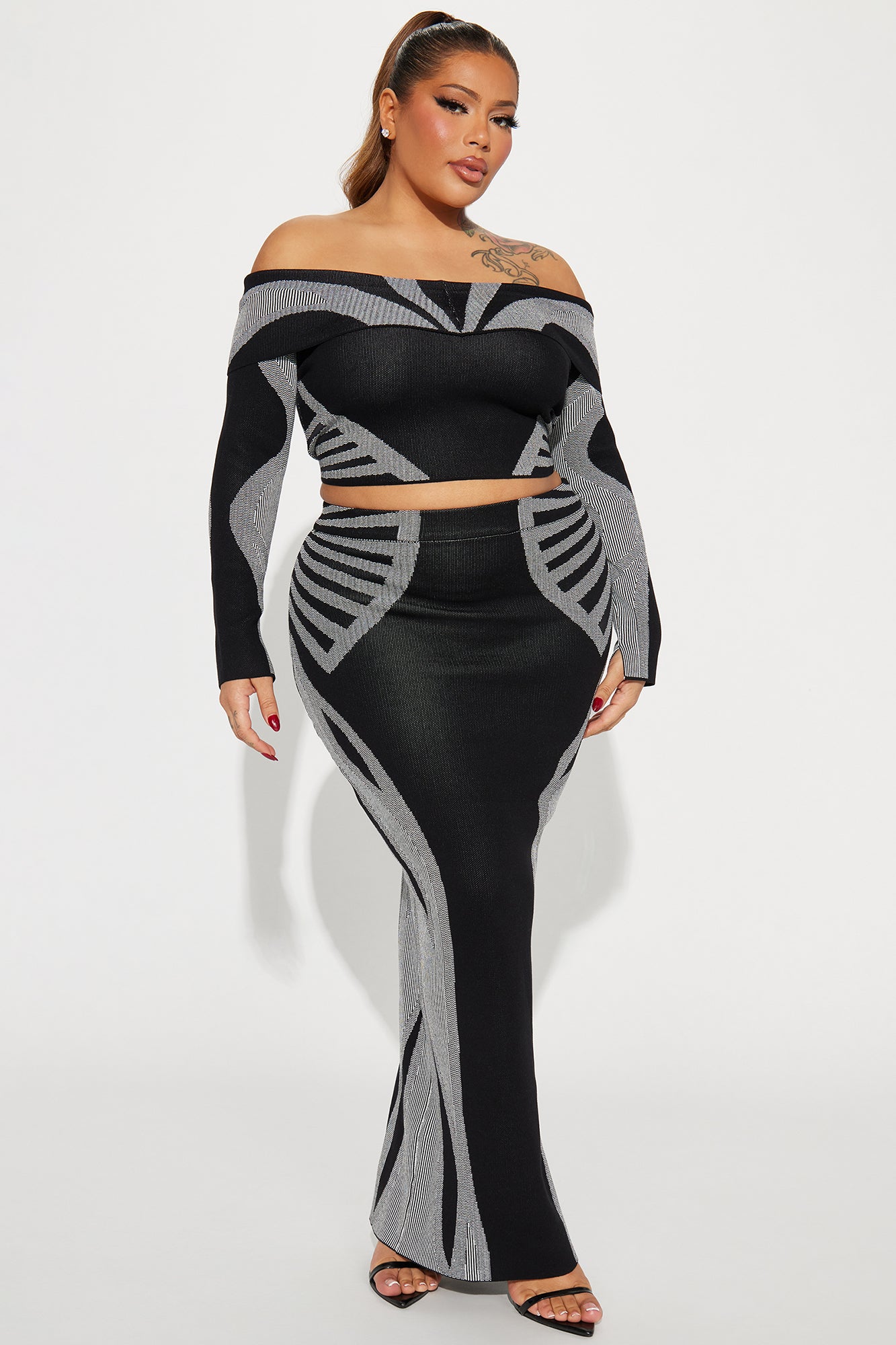 Sadie Sweater Skirt Set - Black/White