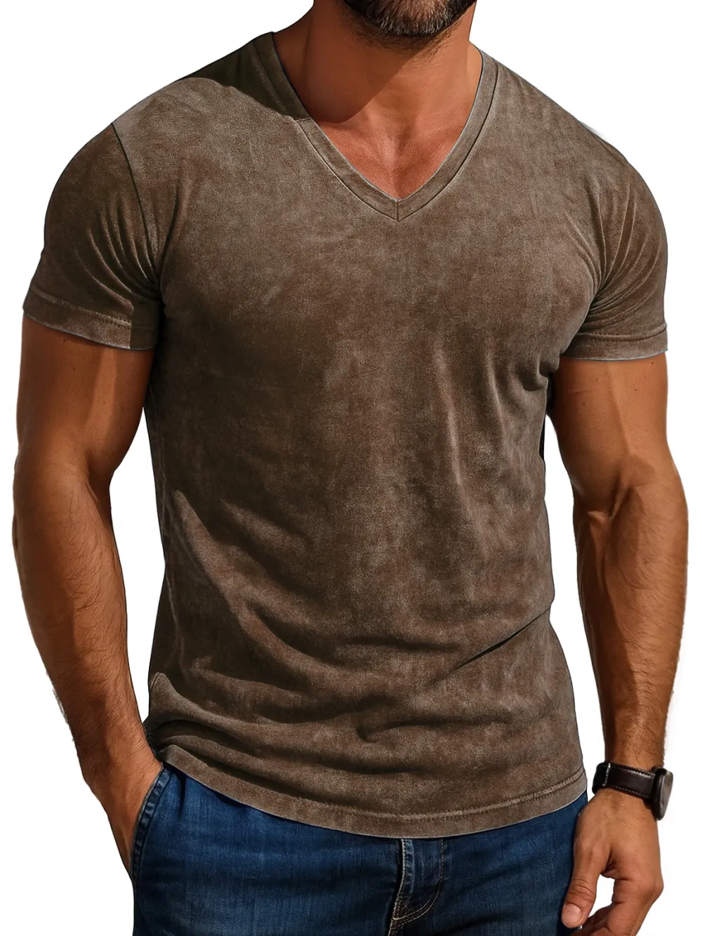 Men's Daily Retro V-neck Casual Simple Short-sleeved T-shirt
