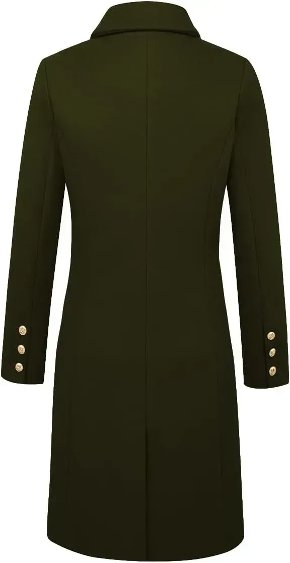 Womens Fall Winter Wool Coats Double Breasted Midi Peacoat Trench Coats