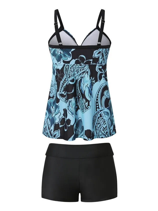 Ethnic Abstract Printing Scoop Neck Tankinis Two-Piece Set