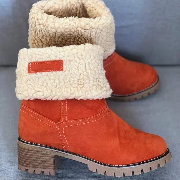 Women'S Mid-Tube Chunky Heel Suede Boots
