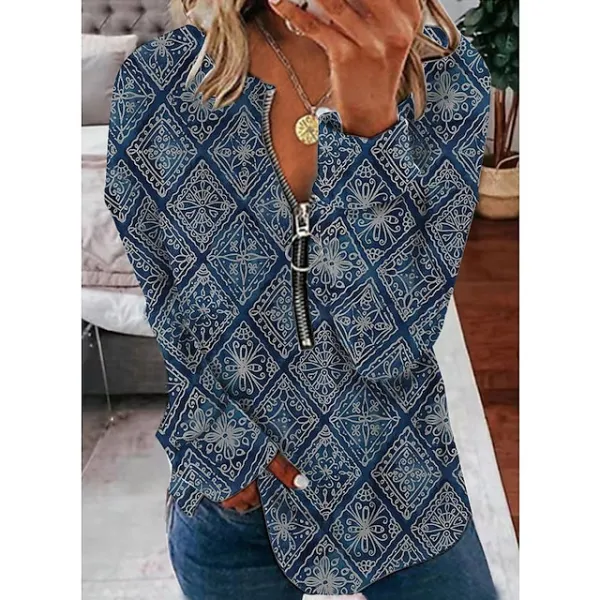 Women's Sweatshirt Pullover Active Vintage Streetwear Quarter Zip Print Black Yellow Red Floral Daily Sports V Neck Long Sleeve Without Lining Micro-elastic Fall & Winter