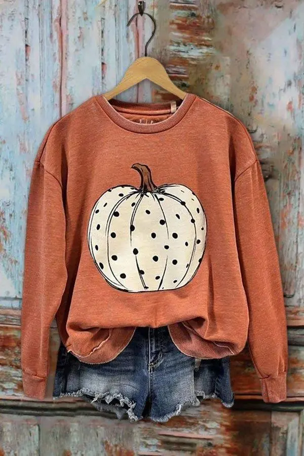 Halloween Punpkin Print Long Sleeve Sweatshirt