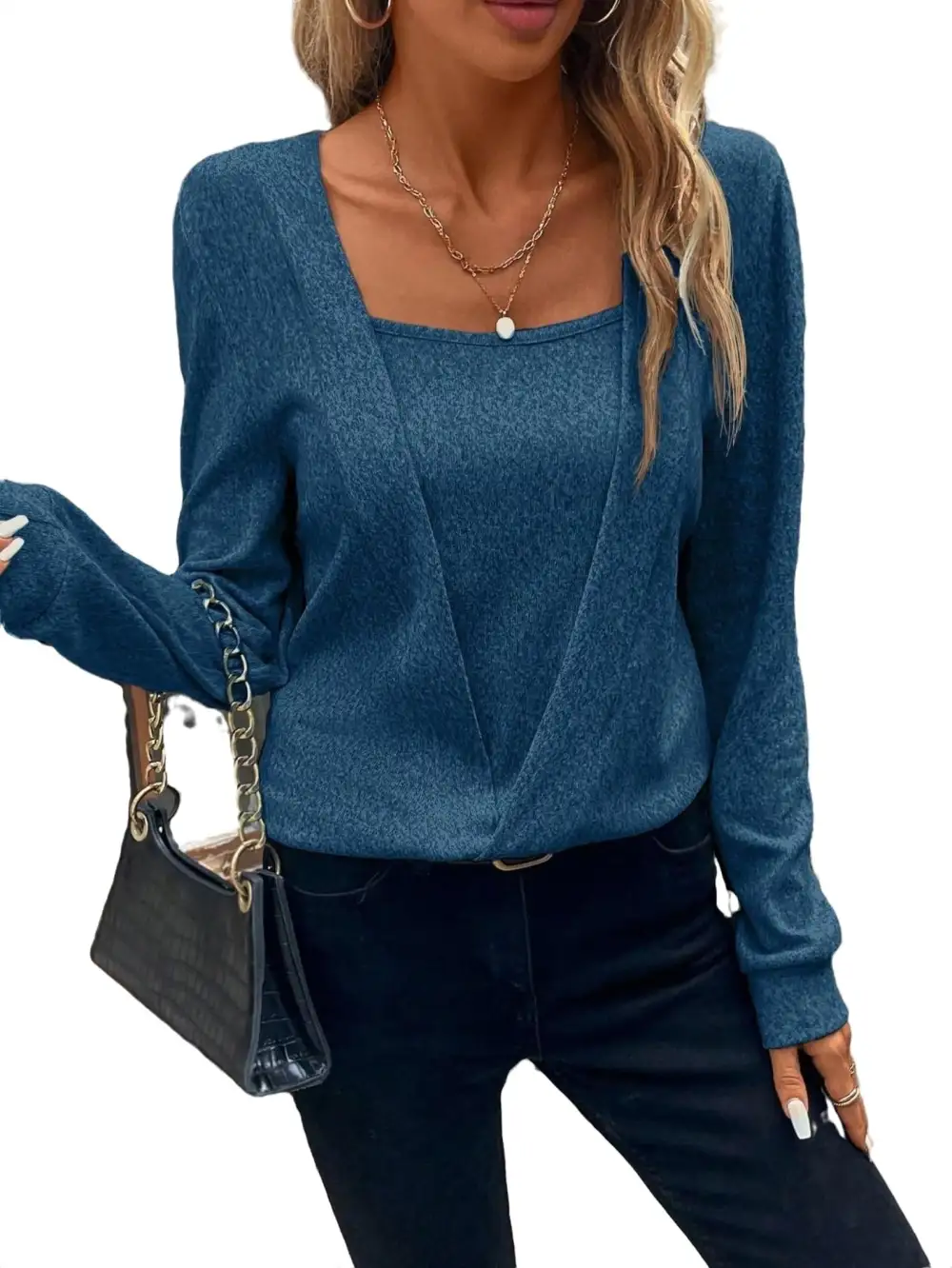 Casual Solid Pullovers Square Neck Light Grey Women Sweatshirts