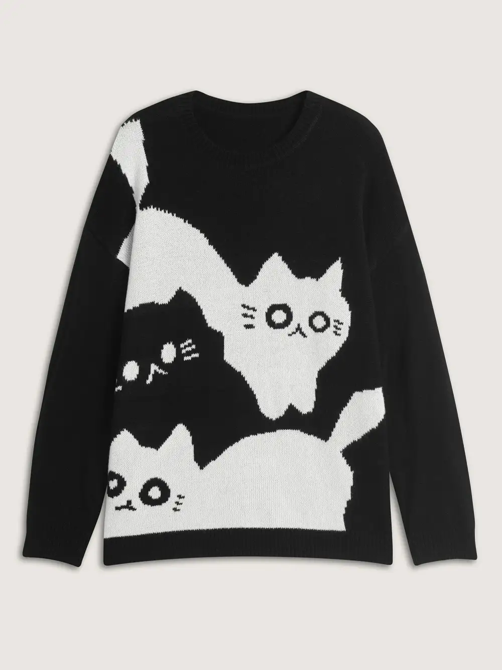 Monochrome Cats Crewneck Pullover