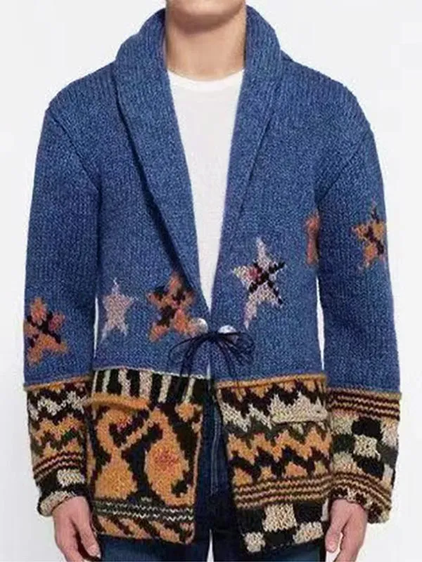 Men's lapel sweater mid-length cardigan jacket