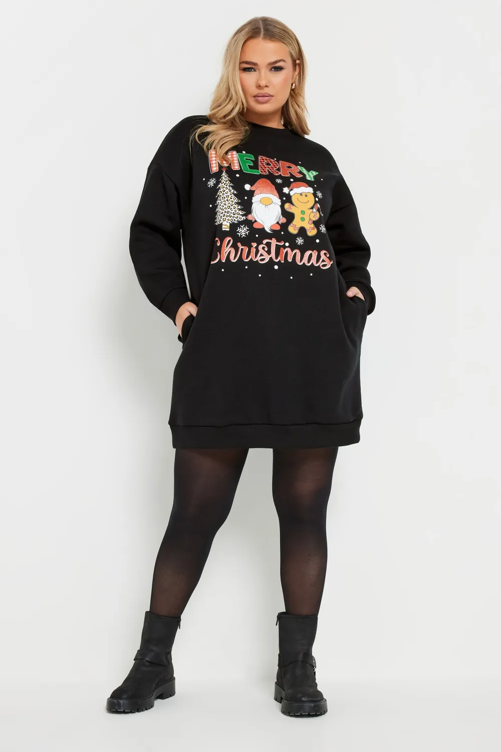 YOURS Curve Black 'Merry Christmas' Graphic Sweatshirt Dress