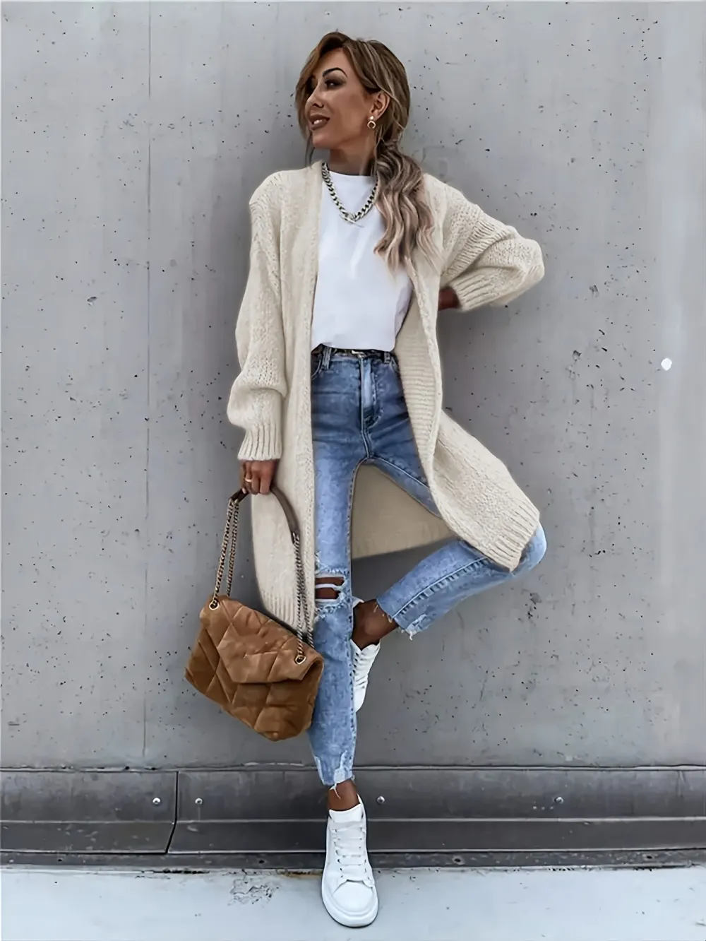 Stylish Solid Color Long Sleeve Mid-Length Open Front Cardigan - Women's Elegant Cardigans for Spring & Fall