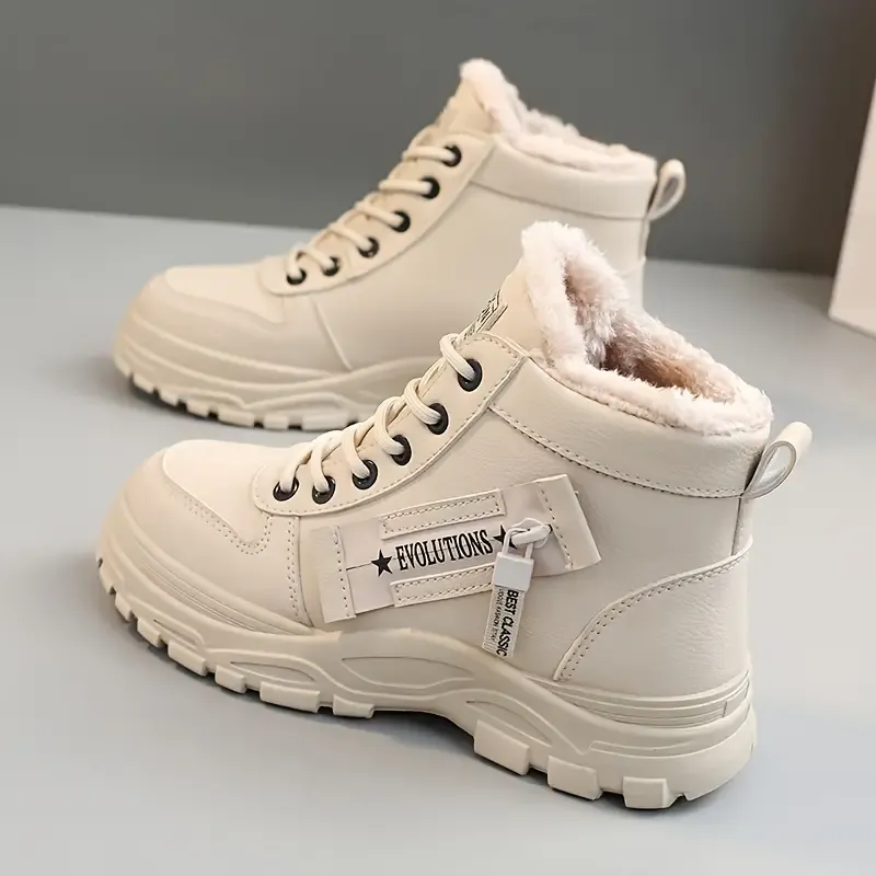 Cozy Winter High Top Sneakers - Fashion Sneakers with Plush Lining, Thick Soles, and Lace-up Closure for Cold Weather - Warm, Comfortable, and Supportive Shoes for Women