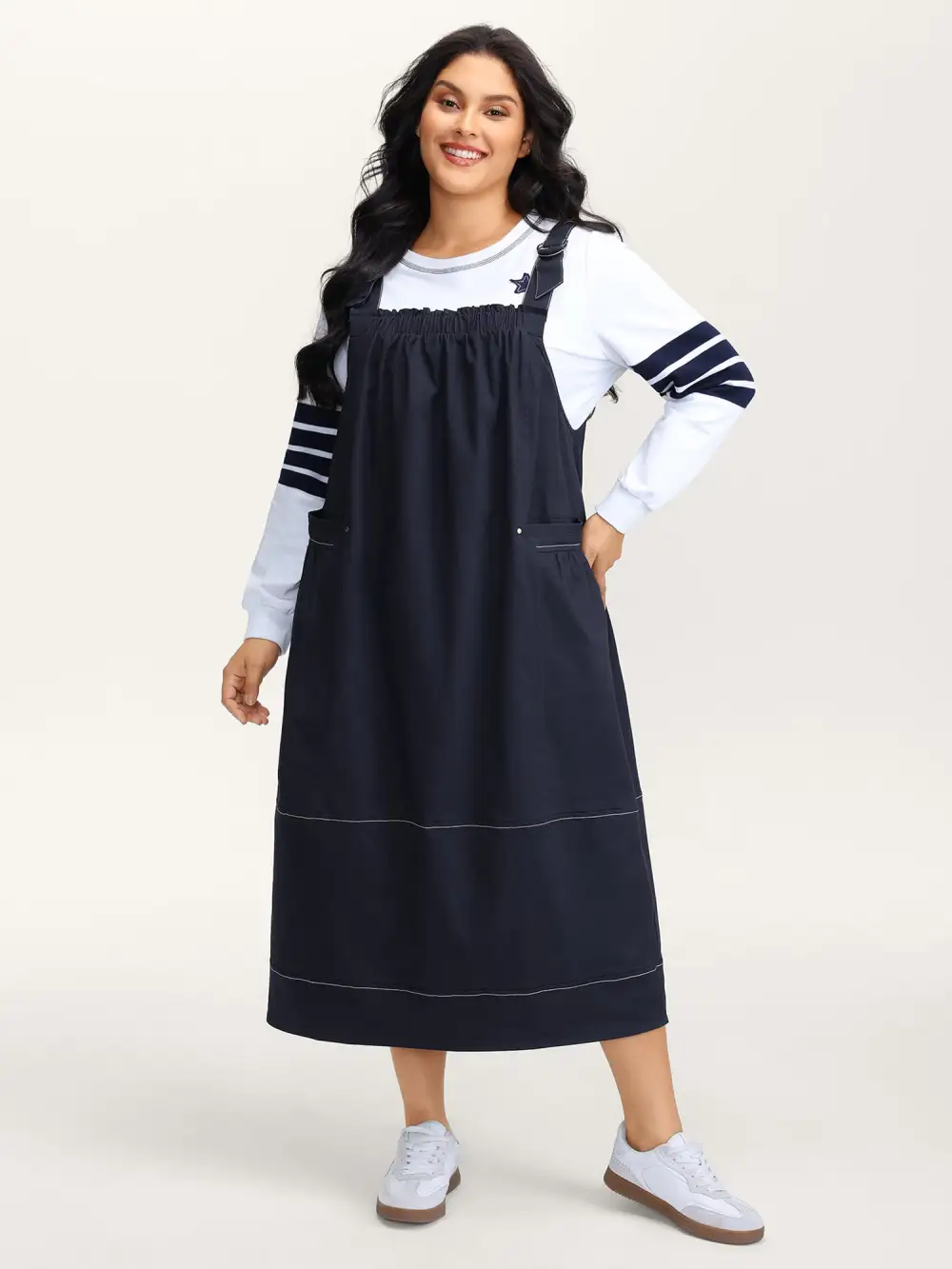 Pure Cotton Overall Adjustable Midi Dress