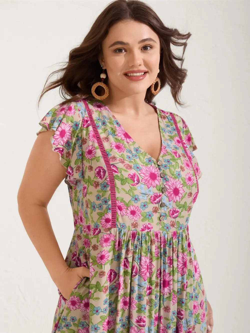 Sweet Floral Lace Trim Tiered Maxi Dress